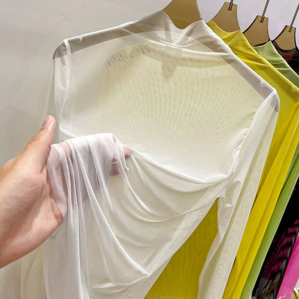 Transparent Gauze Base Layer T-shirt Women's Summer Long-Sleeved T-shirt with Gauze Half High Collar Sunscreen 2024