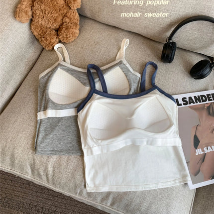Korean Sweet Spicy Sleeveless Print Vest Women Summer Short Fit Inner Wear Strap Design Commute Top Casual Daily Girl