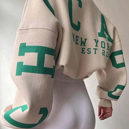 Combhasaki Women's Y2K Grunge Loose Pullover Sweatshirts Letter Print Casual Thickened Long Sleeve Tops Autumn Hoodie Streetwear