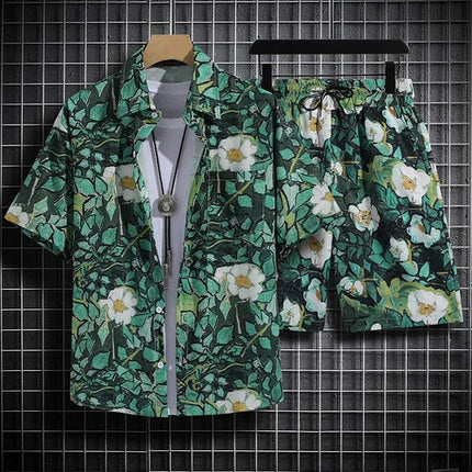 Summer Short Sleeve Flower Shirt Men's Beach Sets Hawaiian Island Style Retro Handsome Casual Thin Shirt Hawaiian Shirt