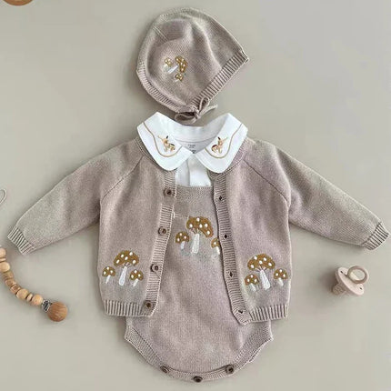 Autumn Baby Boys Kint Cardigan New Winter Baby Girls Knitted Sweaters Embroidery Mushroom Toddlers Kids Cotton Cardigan Coats