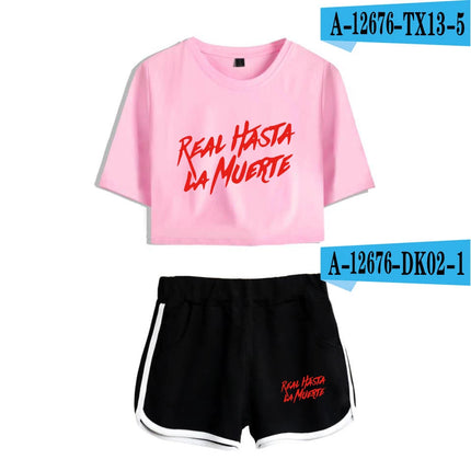 Fashion Youthful Print Anuel AA Women Sexy Short Sleeve Sexy Shorts+lovely T-shirts Dew navel Girl Sport suits Two Piece Set