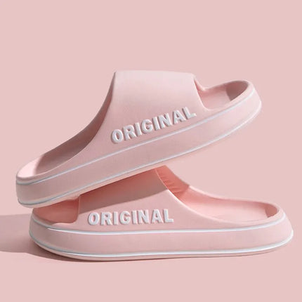 Feslishoet Women's Letter Slippers, Beach Slides, Solid Color Men's Thick Sole Indoor Bathroom Anti-Slip Shoes, Summer Couple Sandals