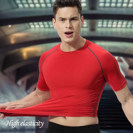 Men's quick drying running compression T-shirt short sleeved trendy printed fitness jogging men's slimming sports casual top