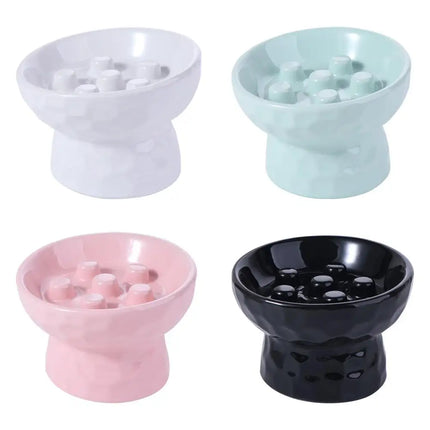 Ceramic Cat Slow Feeder Bowl Slanted Mouth Non-slip Pet High Foot Bowl Anti Tipping Stable Elevated Cats Feeder Basin