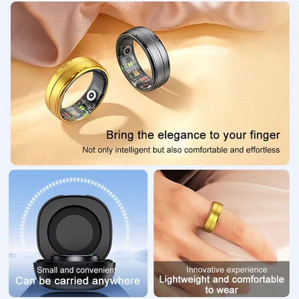 R06 Smart Ring With Charing Case,Heart Rate and Blood Oxygen Monitor, IP68 & 5ATM Waterproof, Multi-sport Mode For Men Women