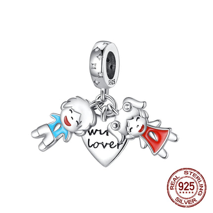 925 sterling silver boys and girls lovers pendant charms Fit 4MM hole diameter bracelet charm beads necklace Diy female jewelry