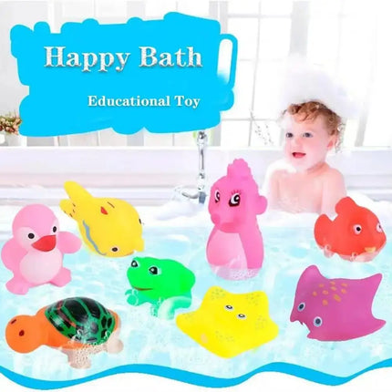 10pcs Preschool Bath Toys Rubber Sea Animals Toy Squeaky Bathtub Toys Baby Pool Floating Toy for Toddler Kids Party Decoration