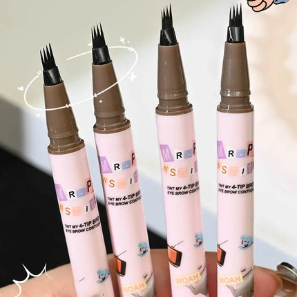 4 Colors Eyebrow Pen Waterproof 4 Fork Tip Eyebrow Tattoo Pencil Cosmetic Long Lasting Natural Dark Brown Liquid Eye Brow Pencil
