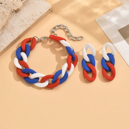 Vintage And Fashionable Acrylic Contrasting Chain Women's Earrings And Bracelet Set, Beautiful Wedding Party Jewelry