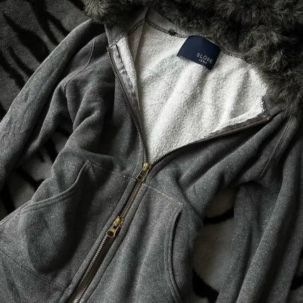 SIRI New Hip-hop Trend Zipper Hoodie Female Street Casual Loose Joker Retro Sweatshirt Y2K Unisex Fleece Padded Warm Hoodie