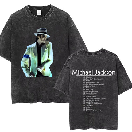 Vintage Washed Michael Jackson King of Pop T-shirt Men Women Retro Gothic Rock T-shirts Men's Punk Oversized T Shirts Streetwear