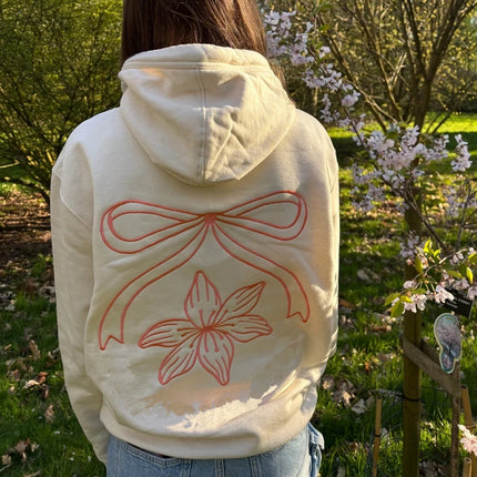 Combhasaki Women Preppy Oversize Hoodies Y2k Floral Letter Embroidery Pullover Long Sleeve Loose Sweatshirt with Kangaroo Pocket