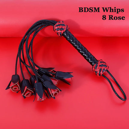 8 Rose Red Black PU Leather Bdsm Whip Bdsm Spanking Flogger Flirting Bondage Restraints Slave Sex Toys for Woman Adult Games