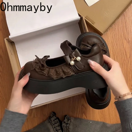 2026 Spring Autumn Height Increase Women Mary Jane Shoes Concise Butterfly-knot Single Shoes Ladies Elegant Dress Leather Pumps