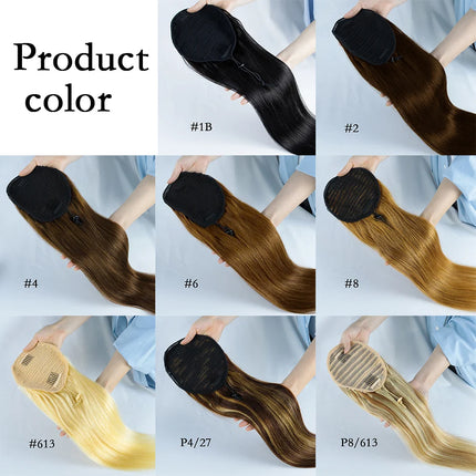 Straight Ponytail Human Hair Extension With Clip In Drawstring Ponytail Straight Brazilian 100% Human Hair Natural Clip Ponytail
