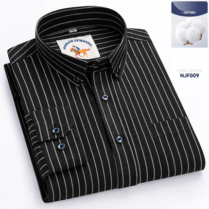 Plus Size 5XL 100% Cotton Oxford Long Sleeve Shirts for Men Slim Fit Formal Plain Shirt Striped Tops Office White Business Cloth