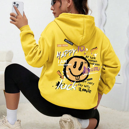 Interesting Graffiti Printing Women Hoodie Fashion Street Hoody Casual Versatile Sweatshirt Autumn Fleece S-Xxl Female Clothing