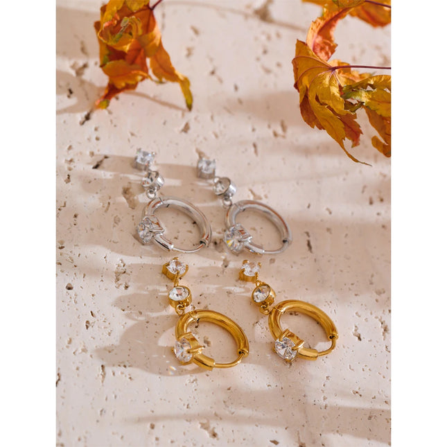 Yhpup High Quality Stainless Steel Shiny Cubic Zirconia Drop Earrings Gold Platinum PVD Plated Delicate Chic Jewelry Recommend