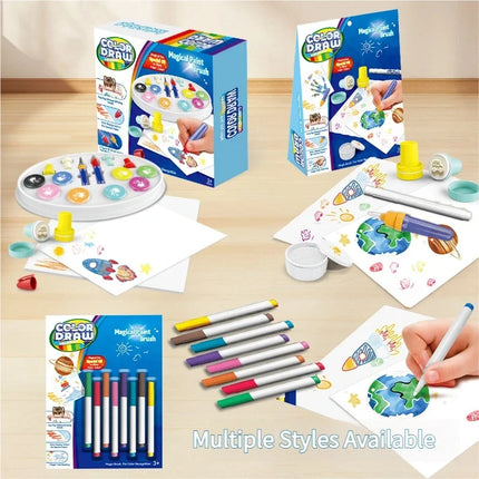 Magic Light Brush Drawing Set for Kids Mess Free LED Painting Station with Graffiti Seals and Coloring Pages  Montessori Toys