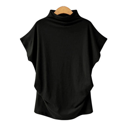 Women's New Trendy Fashion Solid Color Soft Turtleneck Top High-End Basic Daily Commute Thin Short-Sleeve Pleated Clothing