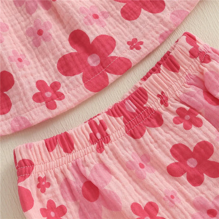 3pcs Summer Toddler Infant Baby Girl Casual Outfit Set Fly Sleeve Floral Print Tank Tops + PP Shorts Headband Baby Clothes