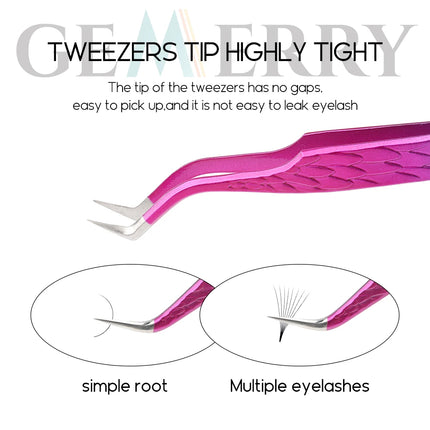 Gemerry Tweezers for Eyelash Extension Colorful Stainless Steel Superhard Fiber Tips High Precision Anti-Static Makeup Tool