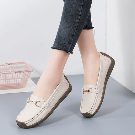 Vulcanize Women Shoes Flats Leather Moccasins Sneakers Designer Shoes for Women Slip-on Loafers Female Boat Shoes Big Size 43