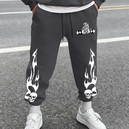Men's Gothic Skull Flame Lady Figure Rhombus Print Sweatpants Elastic Waist Soft Dark Punk Street Hip Hop Joggers
