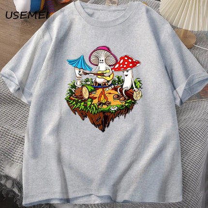 Hippie Magic Mushroom Tshirt Funny Graphic T Shirts Streetwear 90s Men's T-shirts Man Hippie Cotton Tee Shirt T-shirt Male
