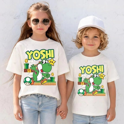 2026 Summer Boys Girls Family Kids T-shirt Tops Summer Cartoon Yoshi Men's Women's Short Sleeve T-shirt Tops