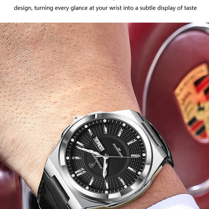 POEDAGAR Trendy Sport Men's Wristwatch Waterproof Luminous Date Week Business Fashion Men's Quartz Watches Leather Men's Watch Reloj