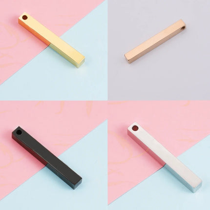 10Pcs/Lot Stainless Steel 3D Gold Color Stamping Bar Blank 5x40mm Long Square Pendant Charms for DIY Jewelry Making