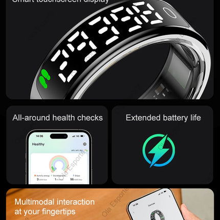 New Smart Ring R13 LED Display Screen Gesture Sweep Video Heart Rate Sleep Monitor 5ATM Waterproof Wireless Charging Rings 2025