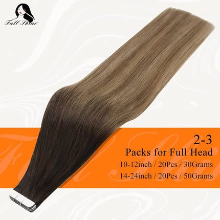 Full Shine Tape In Hair Extensions Human Hair 100% Remy Natural Human Hair Seamless Skin Weft Seamless Color Glue For Women