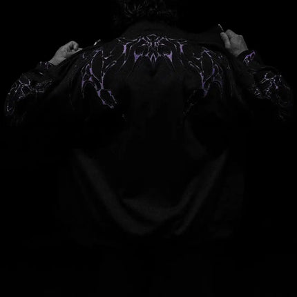 Men's Gothic Streetwear Zip-Up Hoodie Black Edgy Urban Athletic Dark Style Casual Oversized Pullover Sweatshirt with Zipper