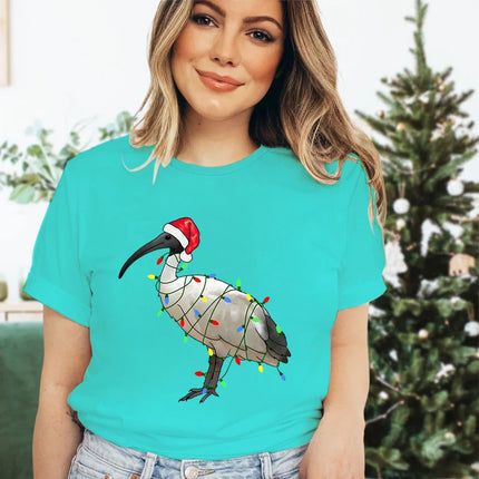 Womens Christmas T-shirt Festive Bin Chicken Graphic Print Tees Trendy Christmas Chicken Printed Women Fashion Casual T-shirts