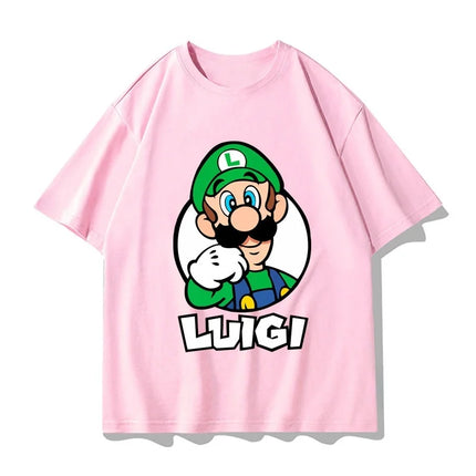Super Mario Luigi T-shirt Men and Women Summer Cotton Y2K Clothing Fashion Breathable Anime Fans Short Sleeve Tops Streetwear