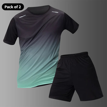 1/2/4/6-piece Men's Seasonal Sports Style Gradient Quick Drying Multi-color Short Sleeved Top Casual Running Black Shorts Set