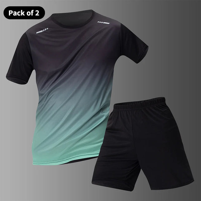 1/2/4/6-piece Men's Seasonal Sports Style Gradient Quick-Drying Multi-Color Short-Sleeved Top Casual Running Black Shorts Set