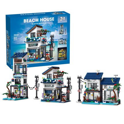 20201 3-in-1 Seaside Villa Building Blocks DIY Model Street View Desktop Decor Adult Collectible Gift Birthday Holiday