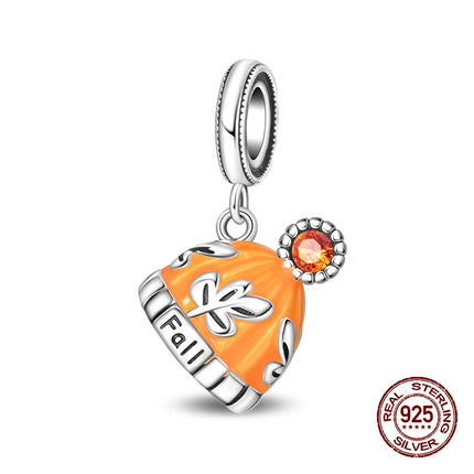 Autumn New 925 Sterling Silver Brown Maple Leaf Pumpkin Bee Charms Bead Fit 3mm 925 Original Bracelets DIY Jewelry Warm Gift