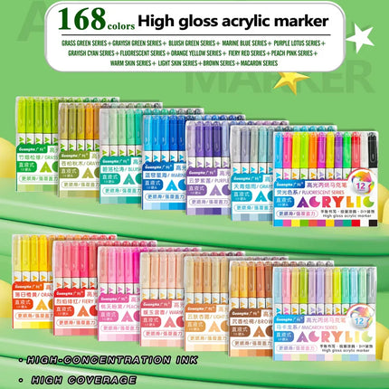 Guangna 168/72 Colors High Gloss Acrylic Marker Pen Set,Hard Headed Drawing Pens,Professional-Grade Paint Pen for DIY Graffiti