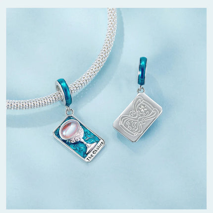 WOSTU 925 Sterling Silver Colorful Tarot Cards Charm Pendent Magic Star Moon Sun Lover Bead Fit DIY Bracelet Necklace Women Gift
