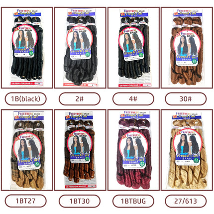 French Curly Braiding Hair Synthetic Wavy Hair Bundles Extensions Loose Weave Bundles 22 Inch 3pcs/Pack French Curly Braid Hairs