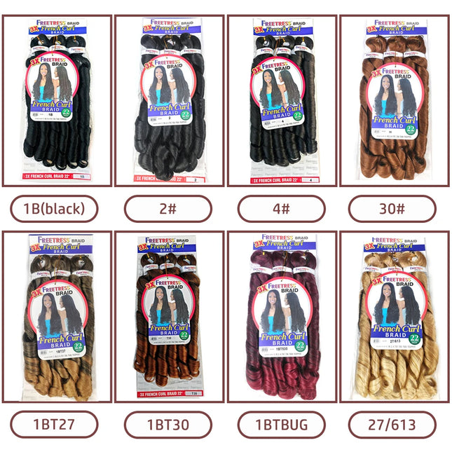 French Curly Braiding Hair Synthetic Wavy Hair Bundles Extensions Loose Weave Bundles 22 Inch 3pcs/Pack French Curly Braid Hairs