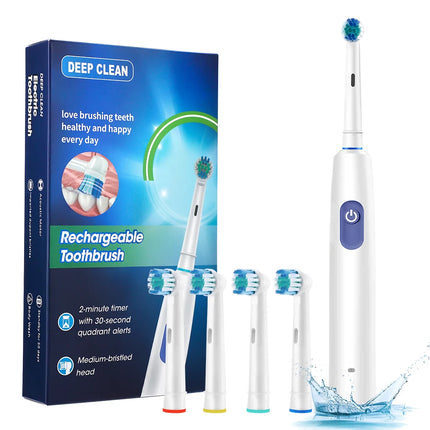 Sonic Electric Toothbrush Rechargeable Rotary Adult Waterproof with Timer 5 Modes & 4 Replaceable Brush Heads for Teeth Cleaning