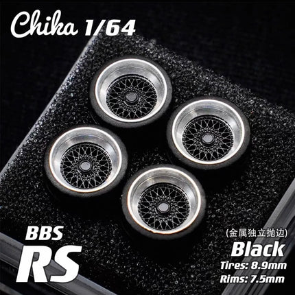1/64 Chika  Wheels with Rubber Tires Model Car Modified Parts BBS RS  JDM VIP For Hotwheels Tomica MiniGT （Supplied with axle）