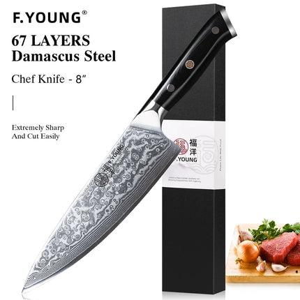 F.YOUNG Professional Kitchen Knives Damascus Steel Japanese Chef Knife Slicer Sashimi Utility Fruit Cooking Kitchenware Utensils