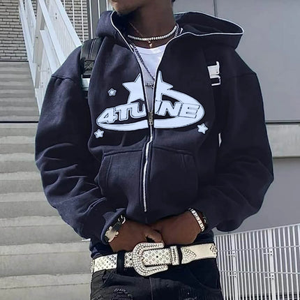 Zip Up Hoodies Cardigan Hooded Warmth Sweatshirt Aesthetics Letter Print Trend Casual Hip Hop Y2k New Sweatshirts Men's Clothing